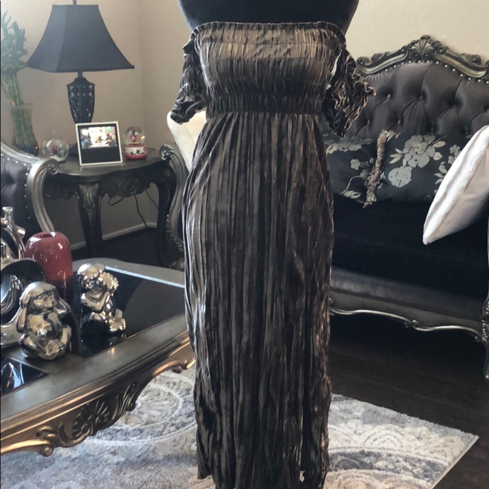 Anne Abella Tube off shoulder midi dress with slit